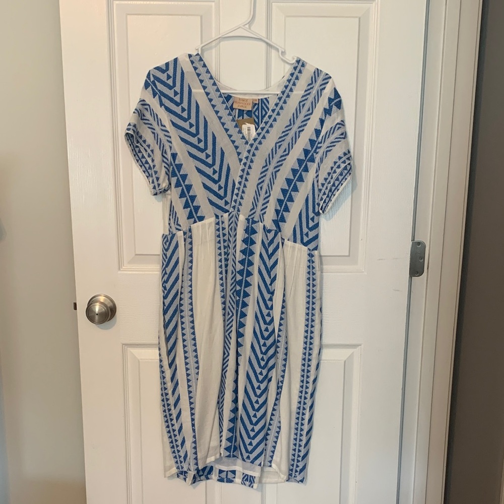 Rungolee Athena Blue and White Patterned Dress NWT